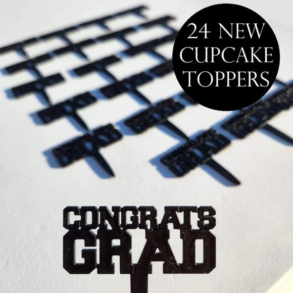24 Congrats Grad Graduation Cupcake Cake Toppers Picks New Party Supplies DIY Ba - Picture 1 of 7